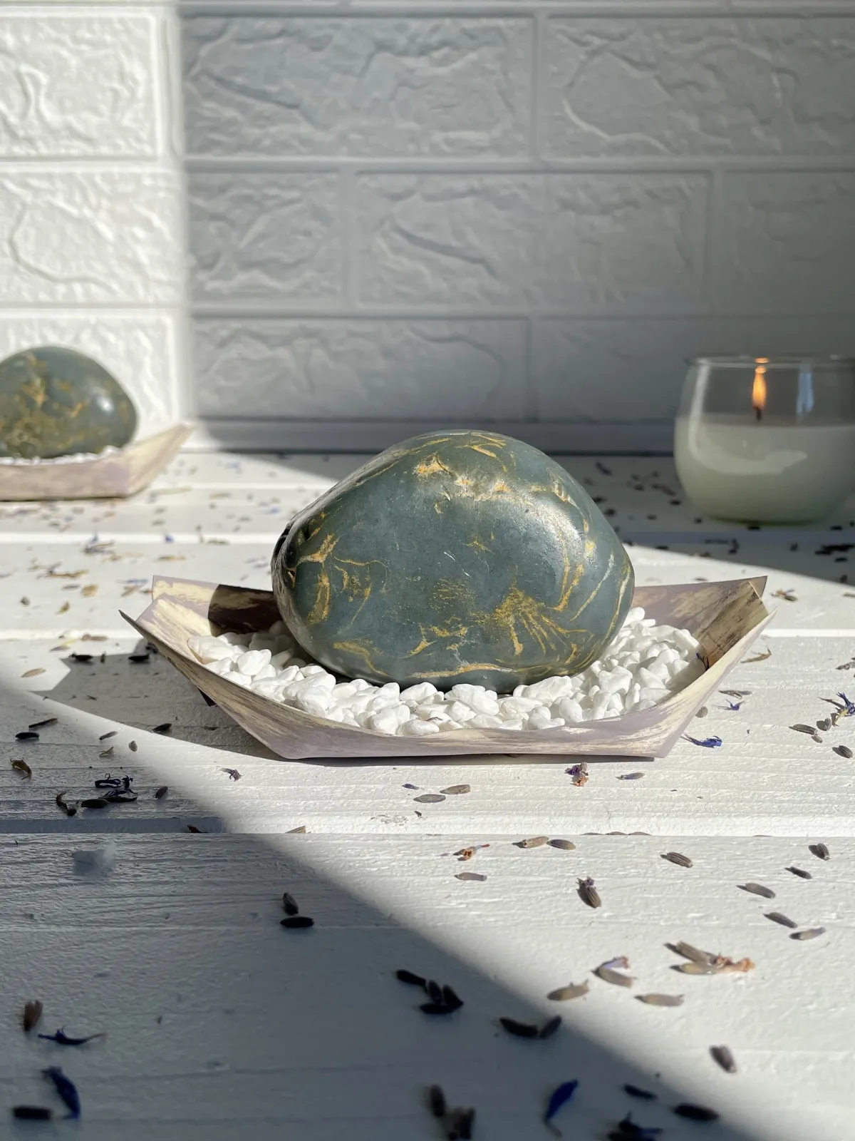 Blue clay eroded stone soap