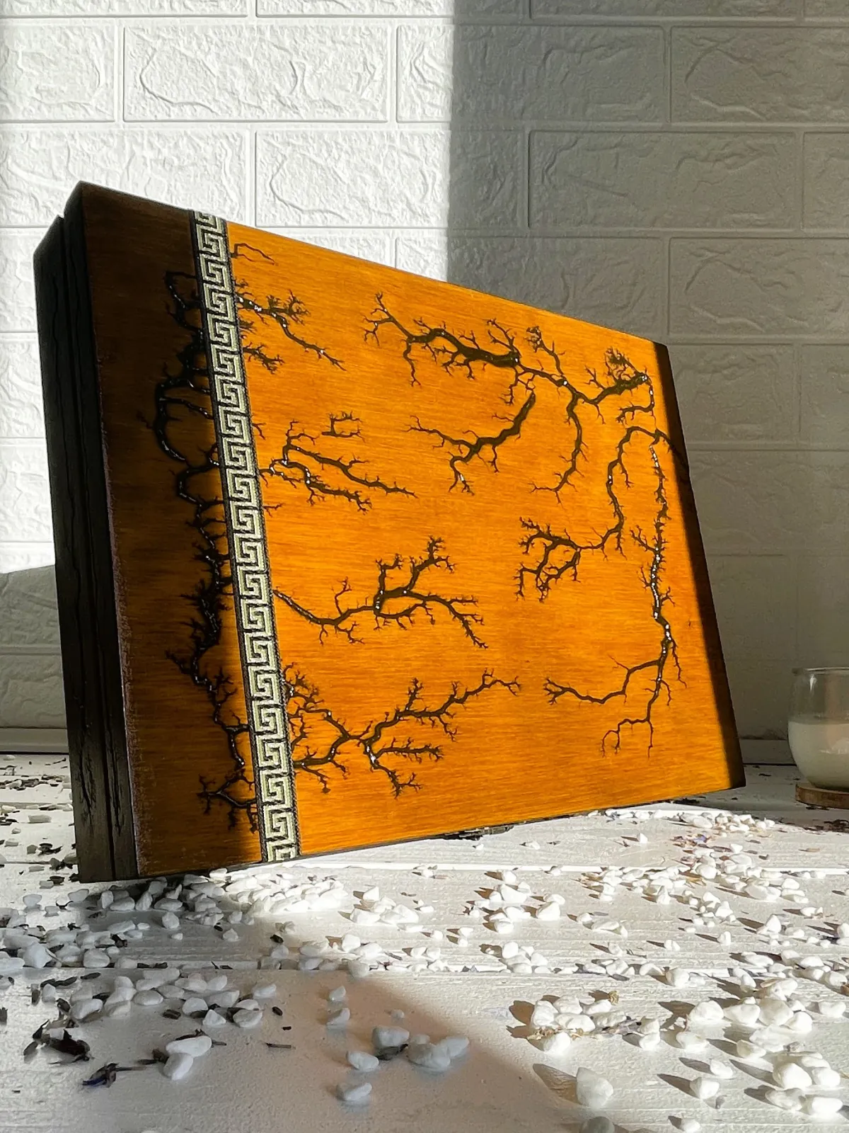 Lichtenberg wooden jewelry box with oak finish