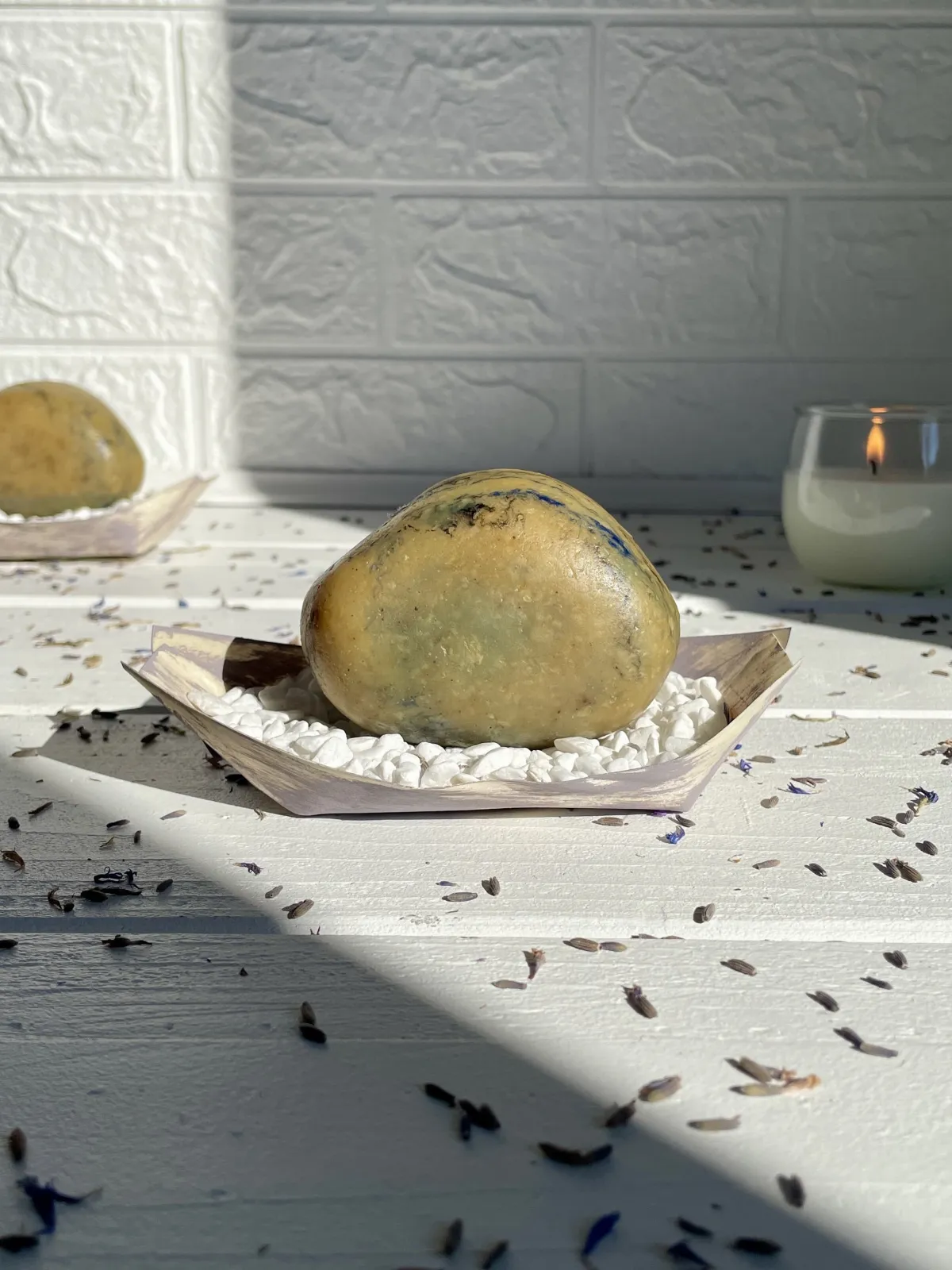 White & blue clay stone soap