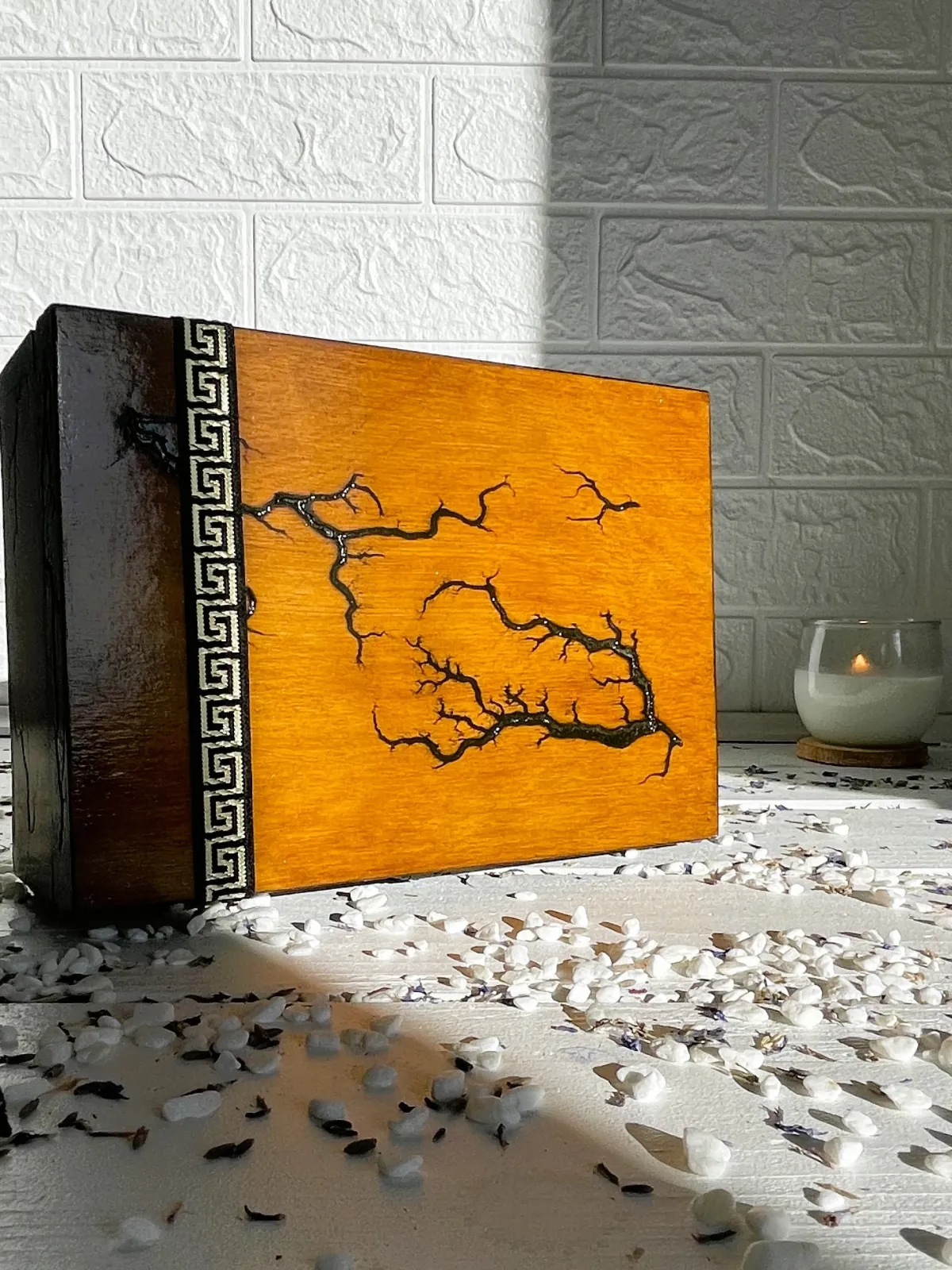 Lichtenberg wooden memory box with hazelnut and wenge finish