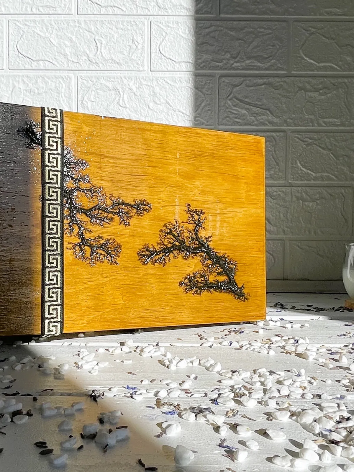 Compartmented Lichtenberg wooden jewelry box with walnut finish