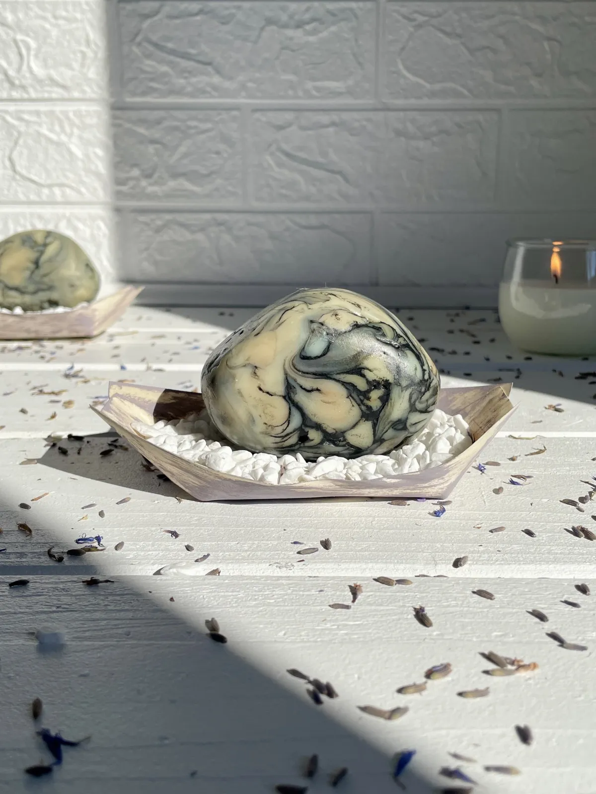 White clay & charcoal eroded stone soap