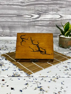 Rectangular wooden jewelry box with hazelnut finish