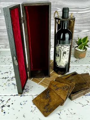 Lichtenberg wooden wine gift set with box and 6 coasters