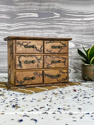 Vertical 6-drawer Lichtenberg wooden box for rings and earrings