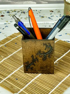 Lichtenberg wooden pen holder with wenge and hazelnut finish