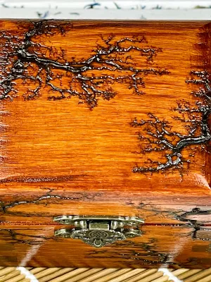 Cube Lichtenberg wooden jewelry box with chestnut finish