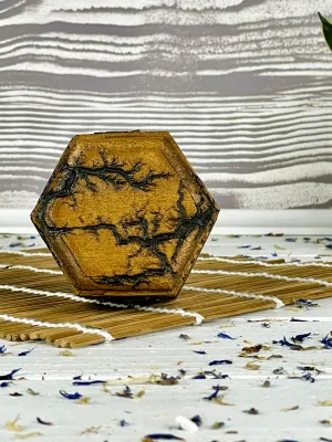 Hexagonal Lichtenberg wooden box for rings and earrings