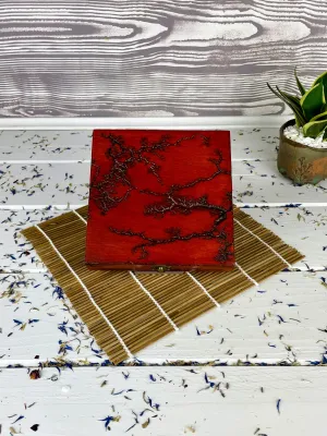 Square Lichtenberg wooden jewelry box with rose finish