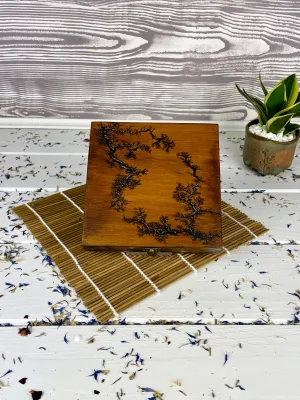 Square Lichtenberg wooden jewelry box with hazelnut finish