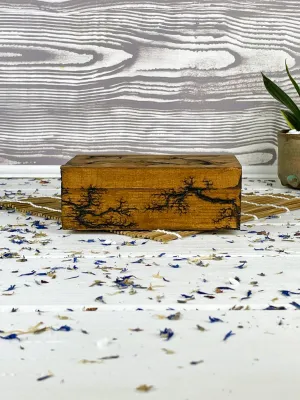 Rectangular Lichtenberg wooden jewelry box with hazelnut finish