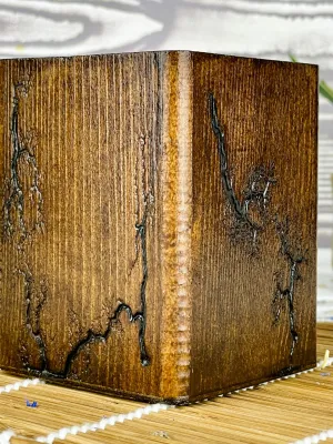 Square Lichtenberg wooden pen holder with wenge & hazelnut finish