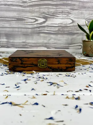 Square Lichtenberg wooden jewelry box with hazelnut finish