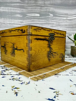 Cube Lichtenberg wooden memory box with walnut finish