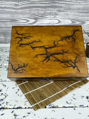 Rectangular Lichtenberg wooden memory box with hazelnut & wenge finish