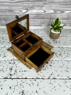 Deep Lichtenberg wooden box for rings and earrings with red oak finish