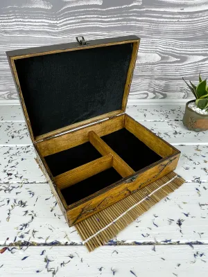 Rectangular Lichtenberg wooden memory box with hazelnut & wenge finish