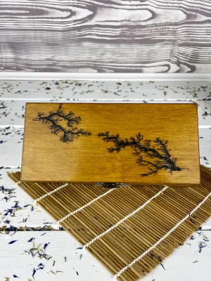 Lichtenberg wooden tea box with 3 compartments and walnut finish
