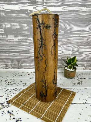Round Lichtenberg wooden wine box with hazelnut finish