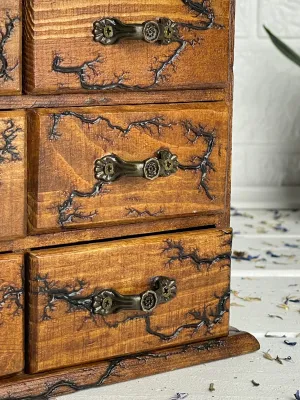 Vertical 6-drawer Lichtenberg wooden box for rings and earrings