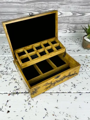 Compartmented Lichtenberg wooden jewelry box with walnut finish
