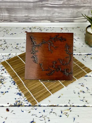 Square Lichtenberg wooden jewelry box with mahogany finish