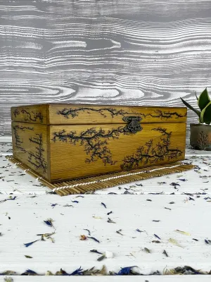 Large Lichtenberg wooden memory box with walnut finish