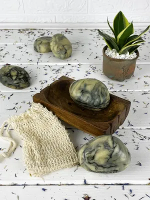 White clay & charcoal eroded stone soap