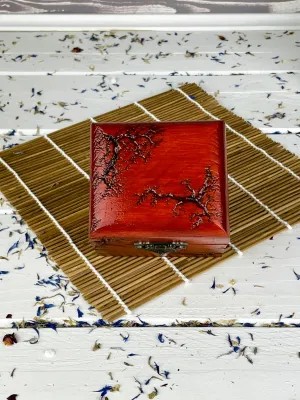 Cube Lichtenberg wooden jewelry box with mahogany finish