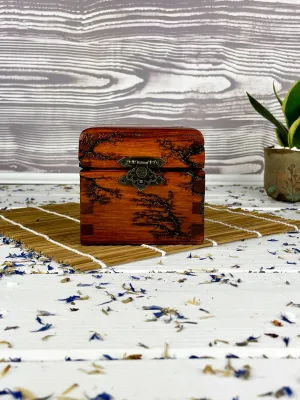 Cube Lichtenberg wooden jewelry box with chestnut finish