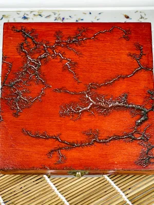 Square Lichtenberg wooden jewelry box with rose finish