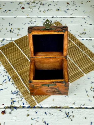 Cube Lichtenberg wooden jewelry box with chestnut finish