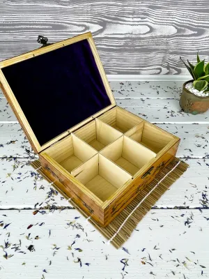 Lichtenberg wooden tea box with 6 compartments and oak finish