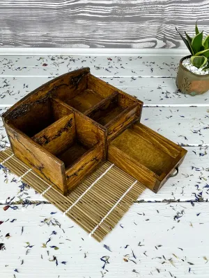 Compartmented Lichtenberg wooden desk organizer with hazelnut finish
