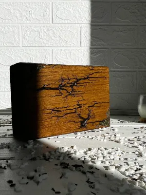 Rectangular Lichtenberg wooden memory box with hazelnut finish