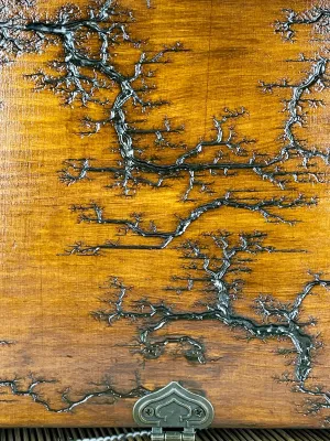 Large Lichtenberg wooden memory box with red oak finish
