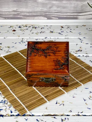 Cube Lichtenberg wooden jewelry box with chestnut finish