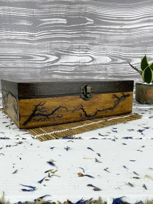 Rectangular Lichtenberg wooden memory box with hazelnut & wenge finish