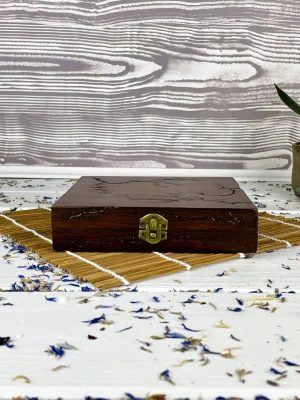 Square Lichtenberg wooden jewelry box with mahogany finish