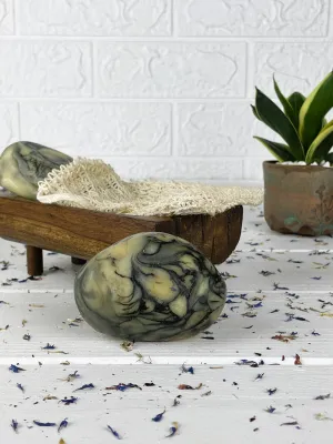 White clay & charcoal eroded stone soap