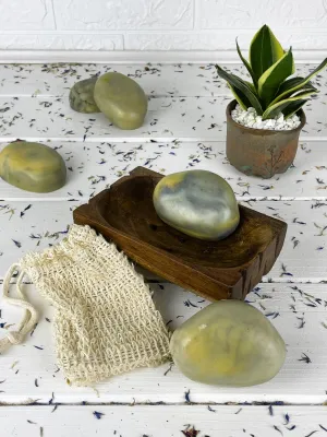 White clay, salt & charcoal eroded stone soap