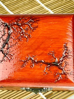 Cube Lichtenberg wooden jewelry box with mahogany finish