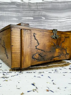 Large Lichtenberg wooden memory box with red oak finish