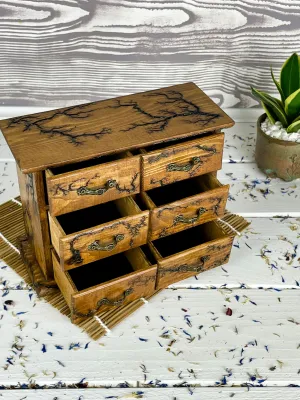 Vertical 6-drawer Lichtenberg wooden box for rings and earrings