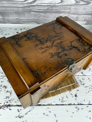 Large Lichtenberg wooden memory box with red oak finish
