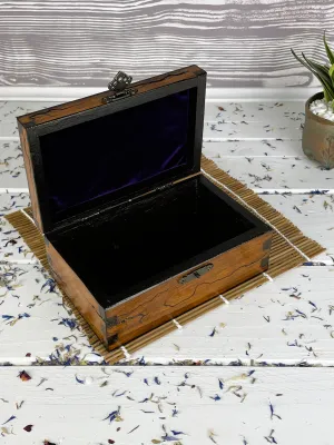 Rectangular medium wooden jewelry box with hazelnut finish