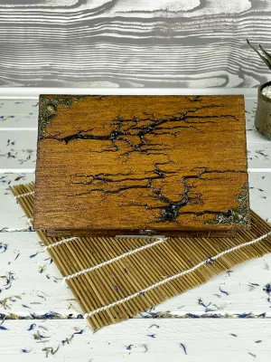 Rectangular Lichtenberg wooden memory box with hazelnut finish