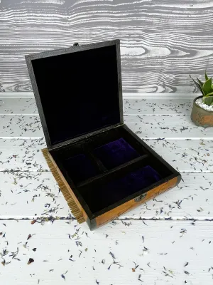 Square Lichtenberg wooden jewelry box with red oak and wenge finish
