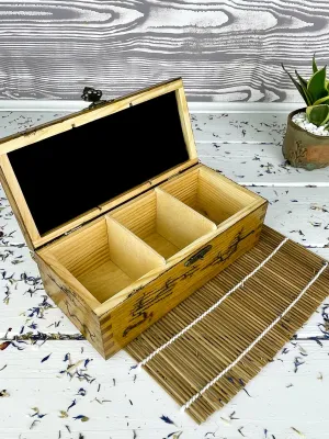 Lichtenberg wooden tea box with 3 compartments and walnut finish
