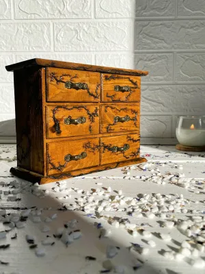 Vertical 6-drawer Lichtenberg wooden box for rings and earrings